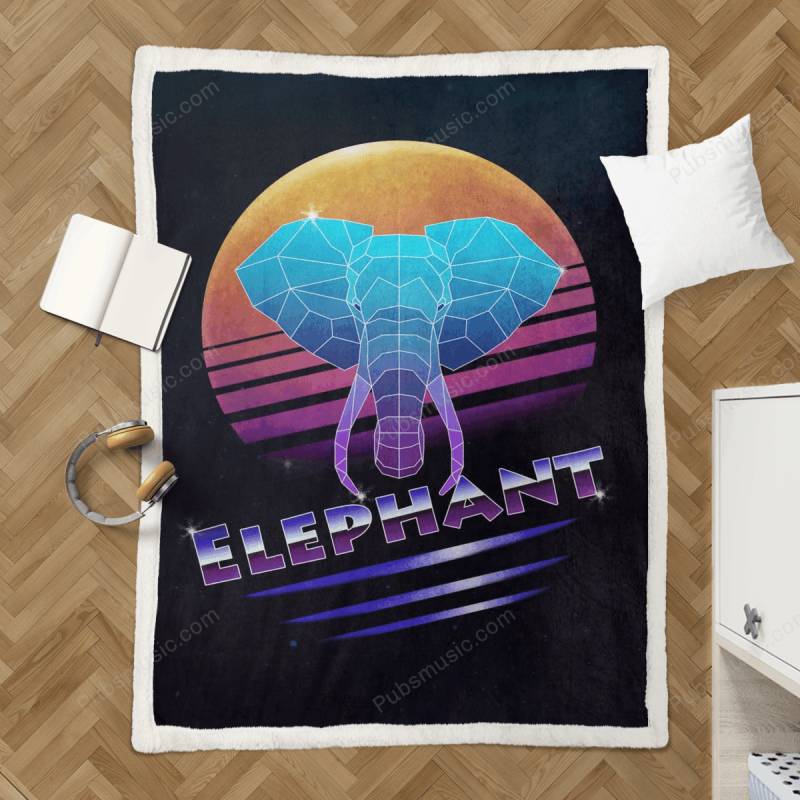 Retro Synthwave Elephant – 80S Retro Synthwave Sherpa Fleece Blanket