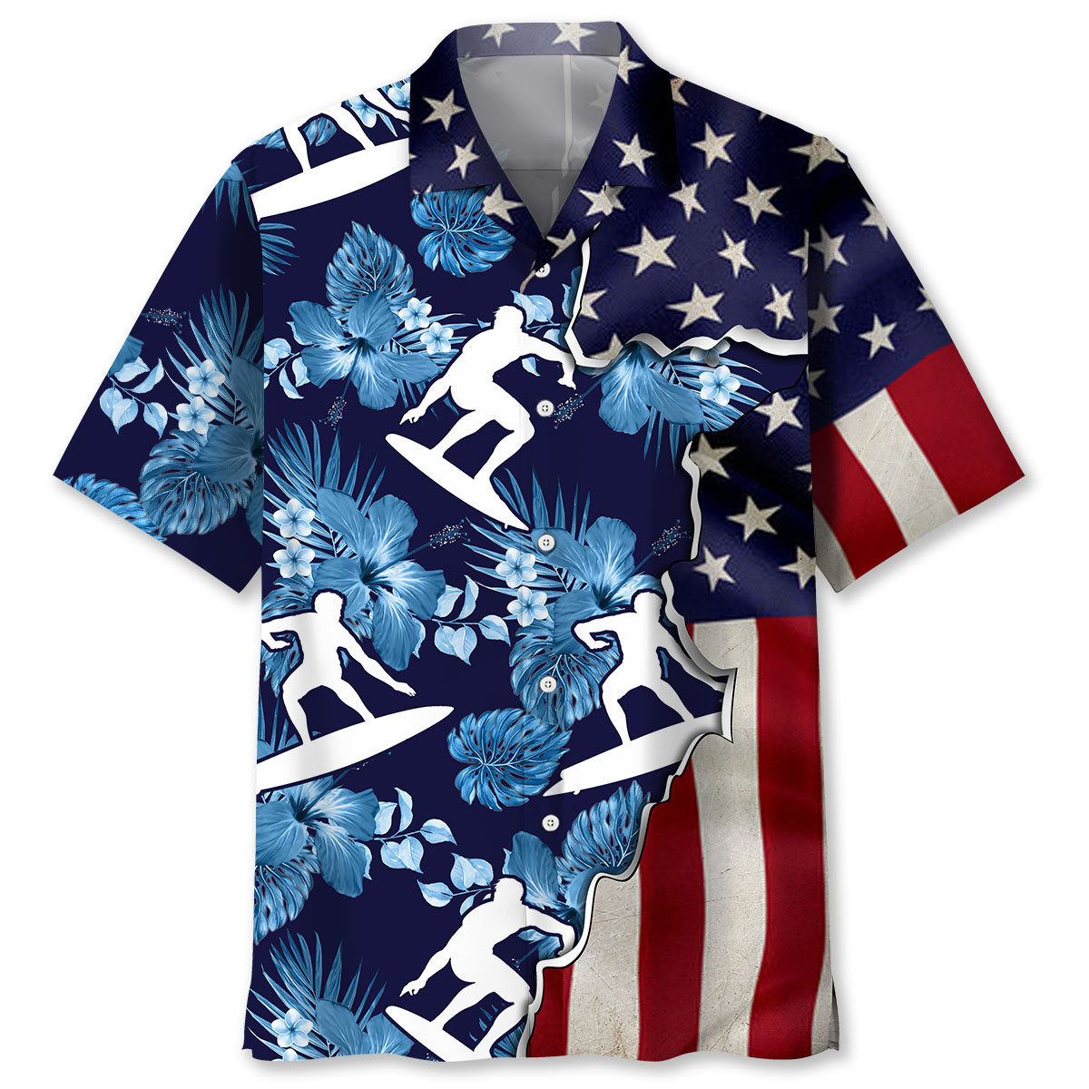 Surfing Tropical Us Flag Hawaii Shirt Ha35932