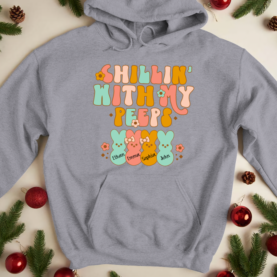 Personalized Chillin With My Peeps Kid Names Cute Bunny Hoodie