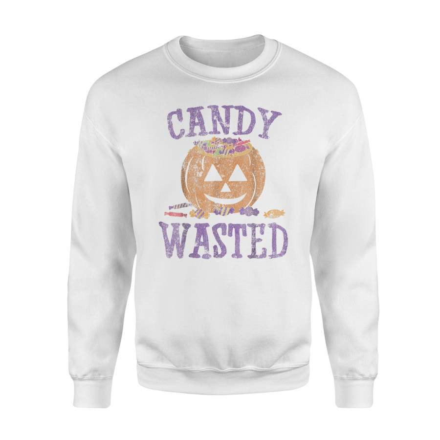 Candy Wasted Funny Halloween Pumpkin Distressed Halloween Sweatshirt