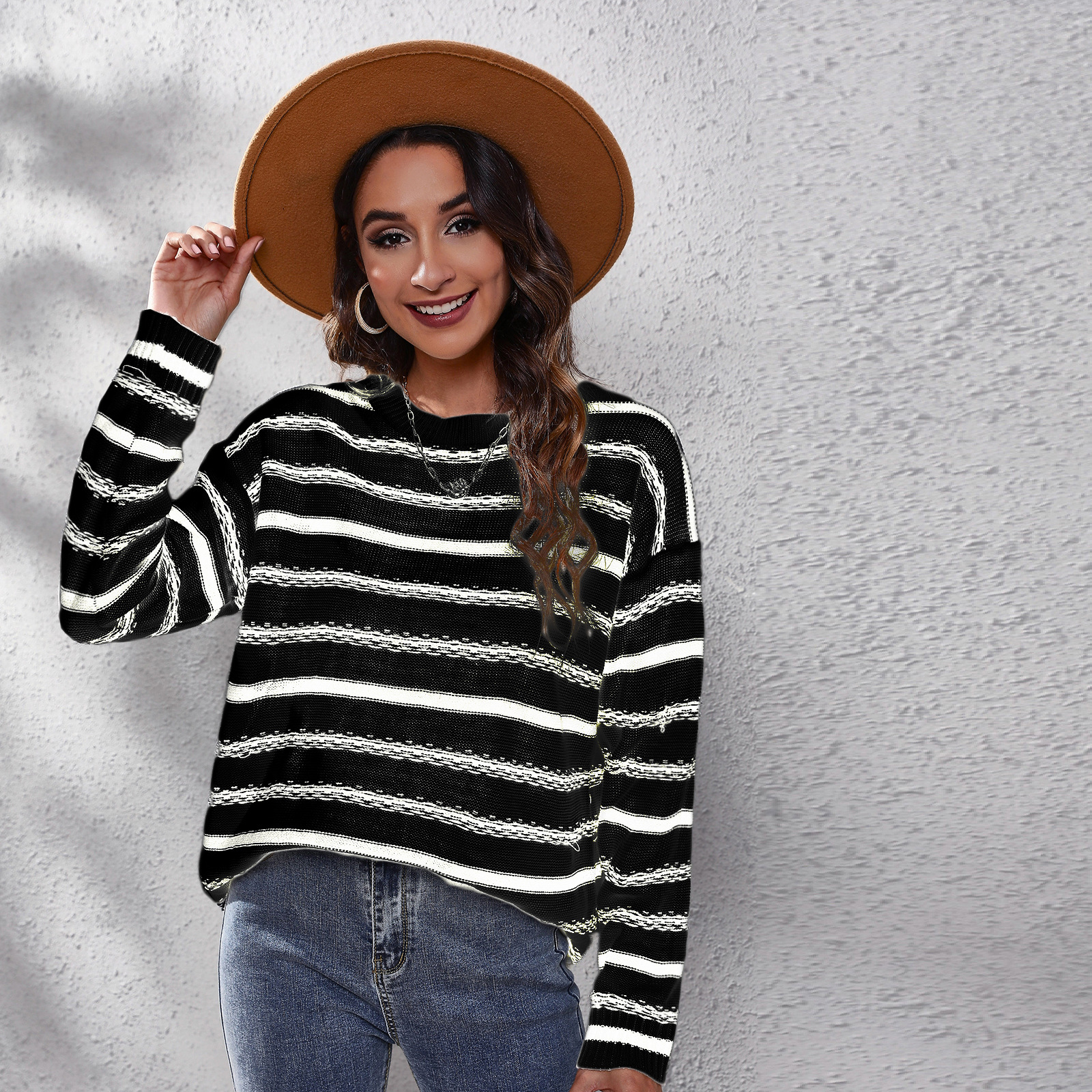 Striped Pullover Knitted Women Sweater O Neck Casual Autumn Winter Sweaters All Match Street Wear Loose 2021 Vintage Female Tops alx