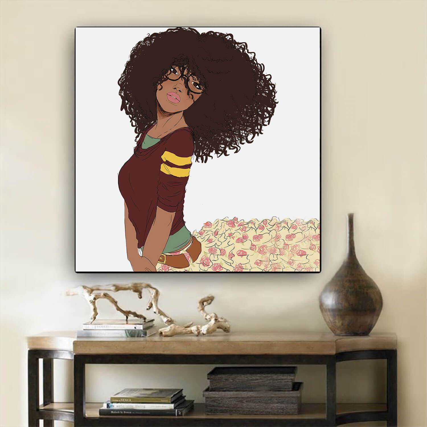 African American Wall Art Beautiful Melanin Girl Black History Canvas Art Afrocentric Home Decor BPS37878