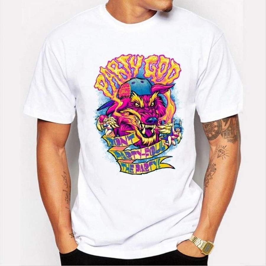 2017 Summer Fashion T-Shirt White T-Shirt Personalized Colorfull Wolf T-Shirt Men’S