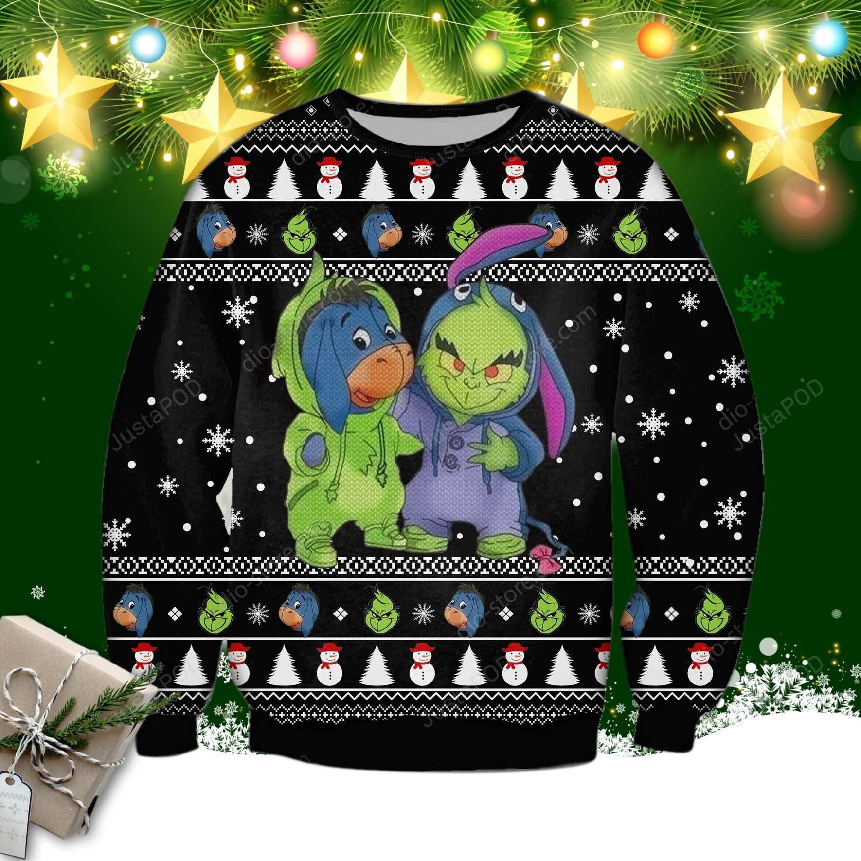 Eeyore And Grinch Funny 3D Print Ugly Sweater