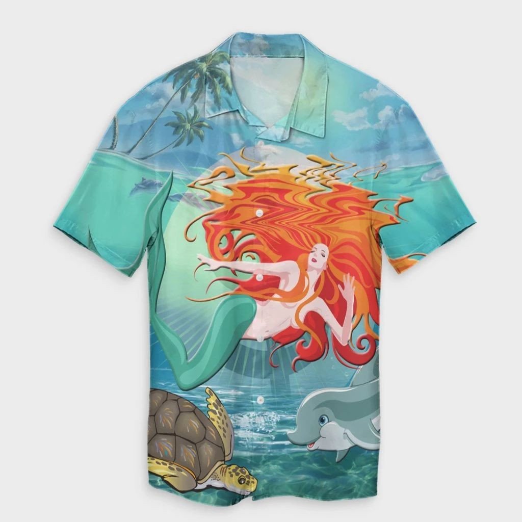 Hawaiian Mermaid Turtle Dolphin Polynesian Hawaiian Shirt