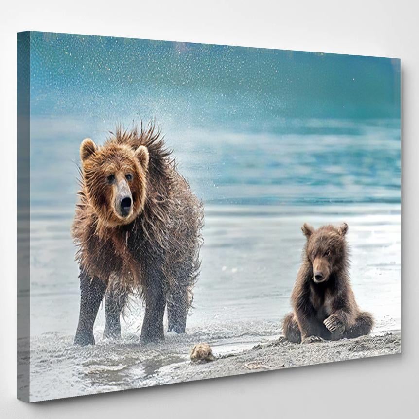 Mother Bear Squirts Her Puppy Kamchatka – Bear Animals Canvas Print