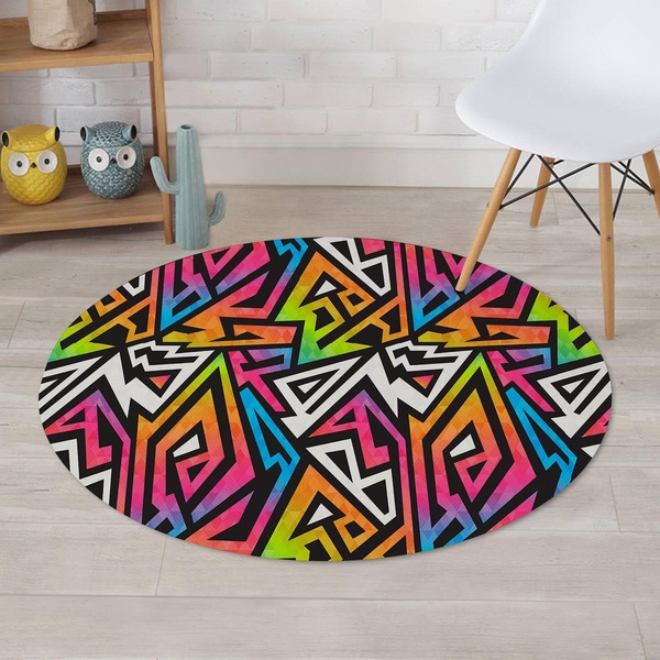 Graffiti Geometric Abstract Round Rug