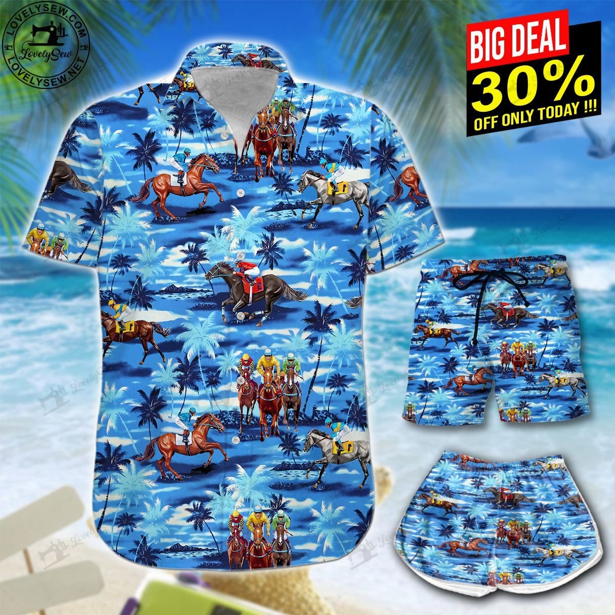 Horse Racing Hawaiian Shirt Shorts Ha60953