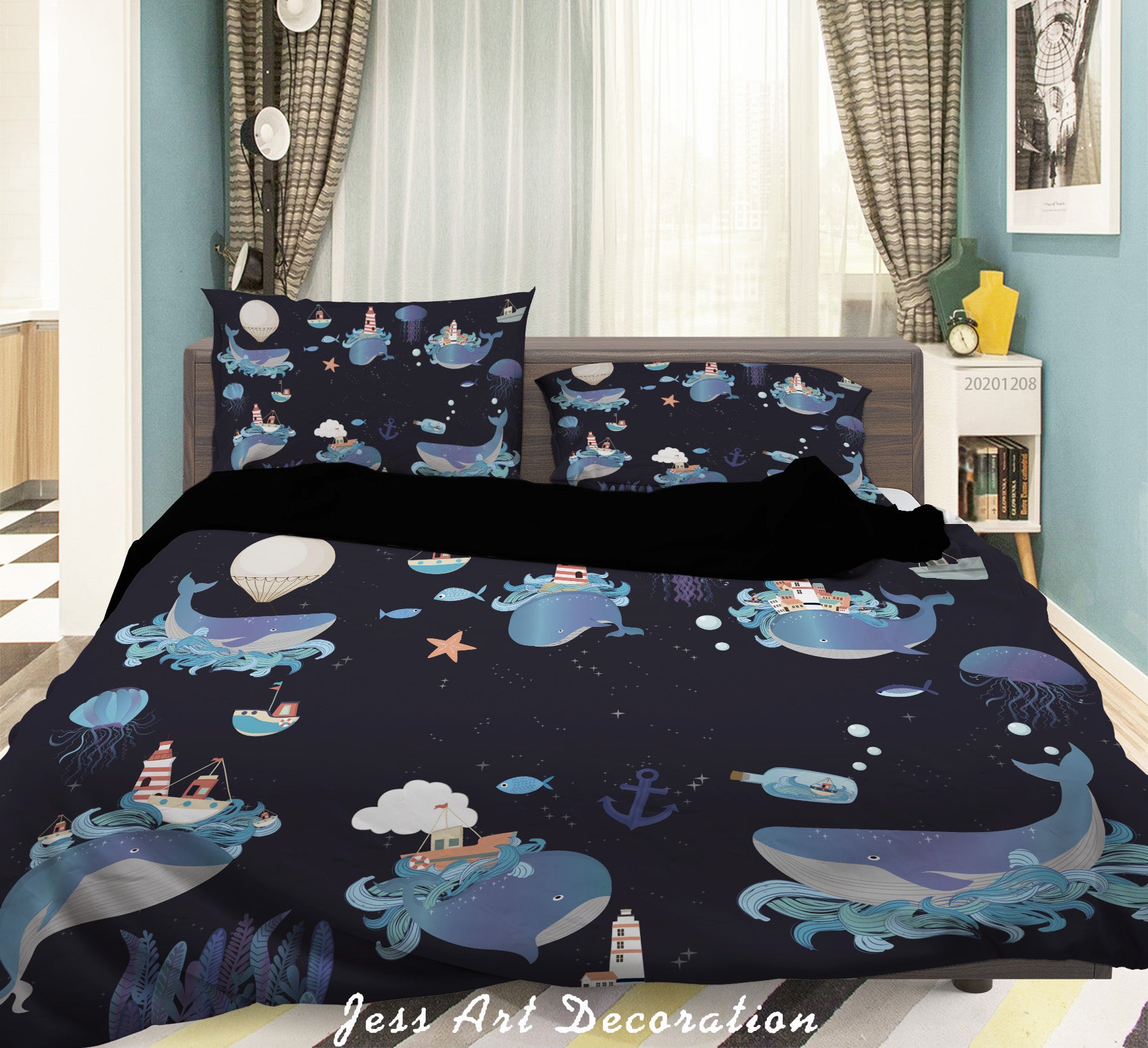 3D Cartoon Ocean Whale Lighthouse Anchor Starfish Quilt Cover Set Bedding Set Duvet Cover Pillowcases Lxl