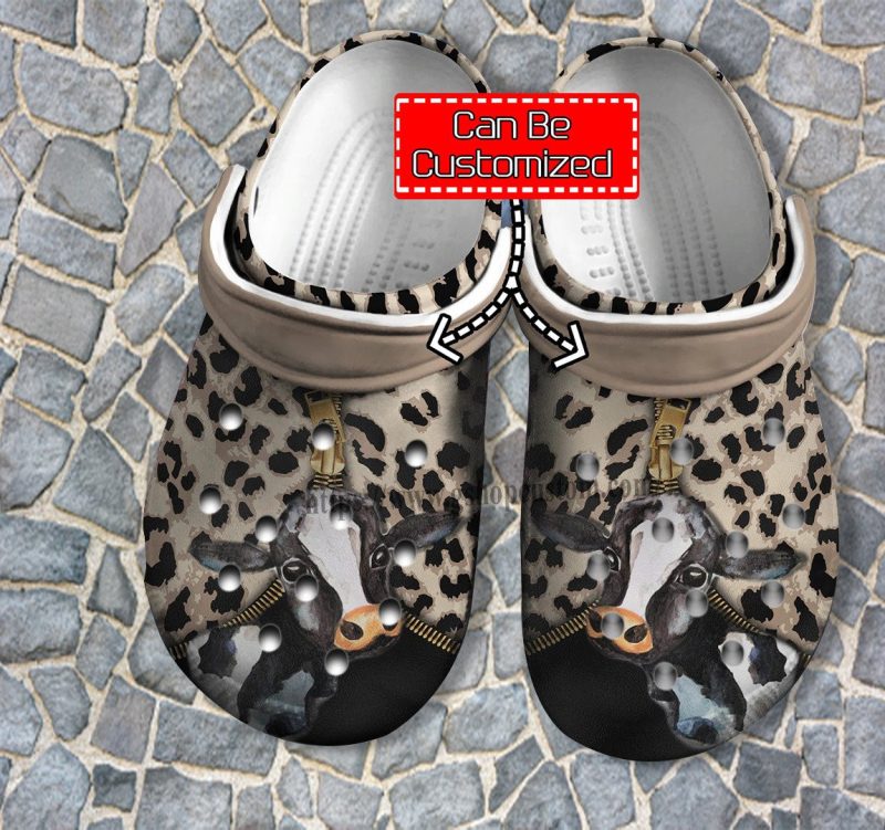 Cow Leopard Leather Shoes Gift Cow Girl – Farm Country Girl Cow Lover Shoes Croc Clogs Customize