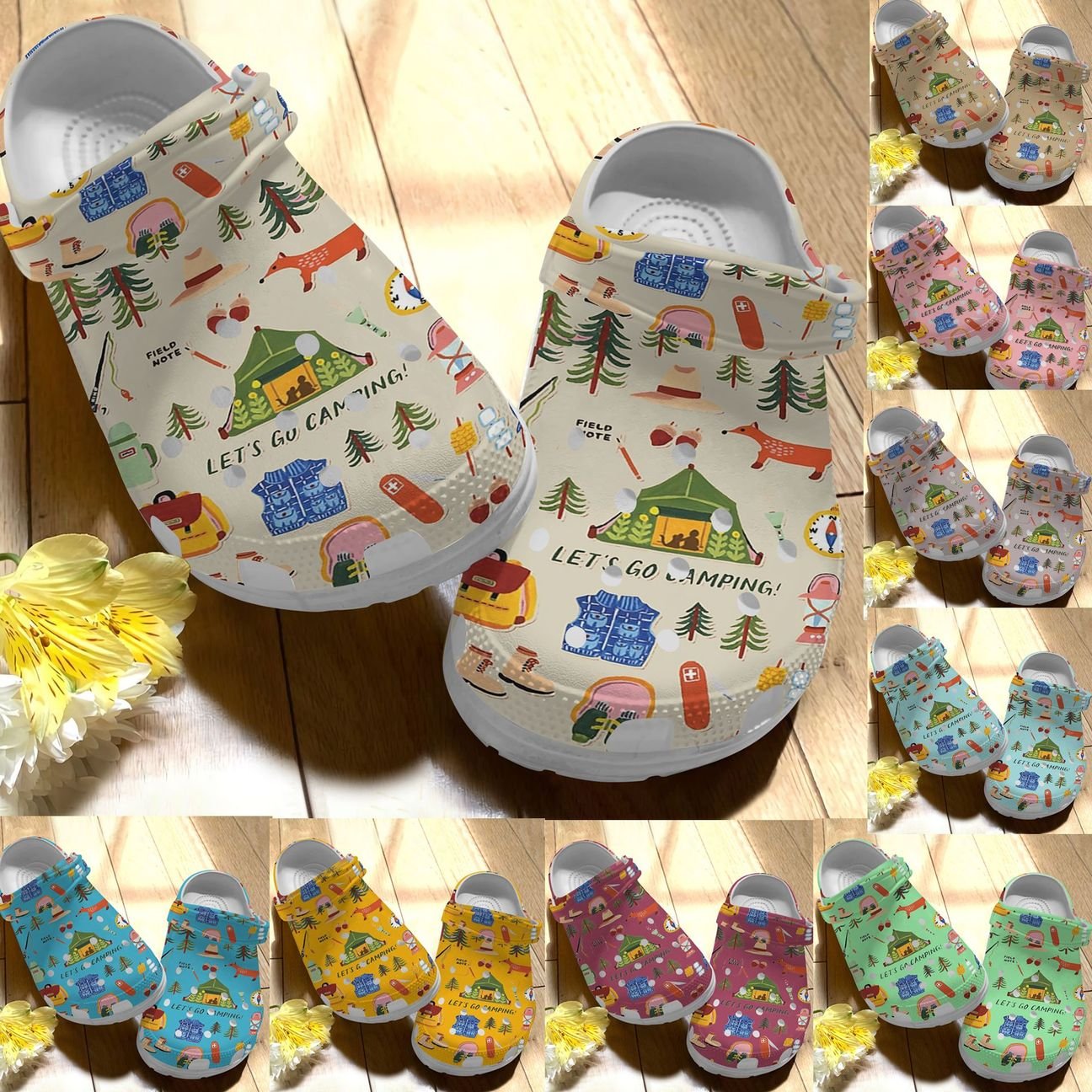 Camping Personalize Clog, Custom Name, Text, Fashion Style For Women, Men, Kid, Print 3D Whitesole Let’S Go Camping