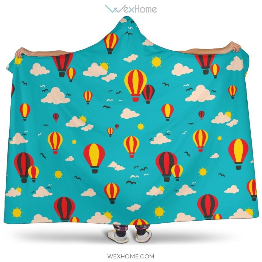 Hot Air Balloon Sky Pattern Hooded Blanket