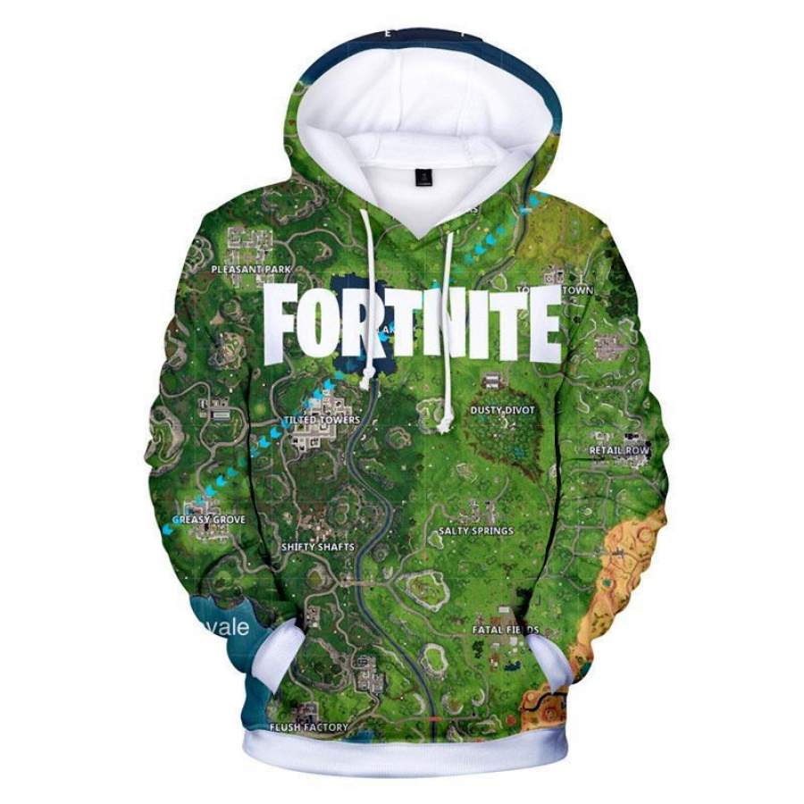 Unisex Hooded Sweatshirt Fortnite Map Print Pullover Hoodie