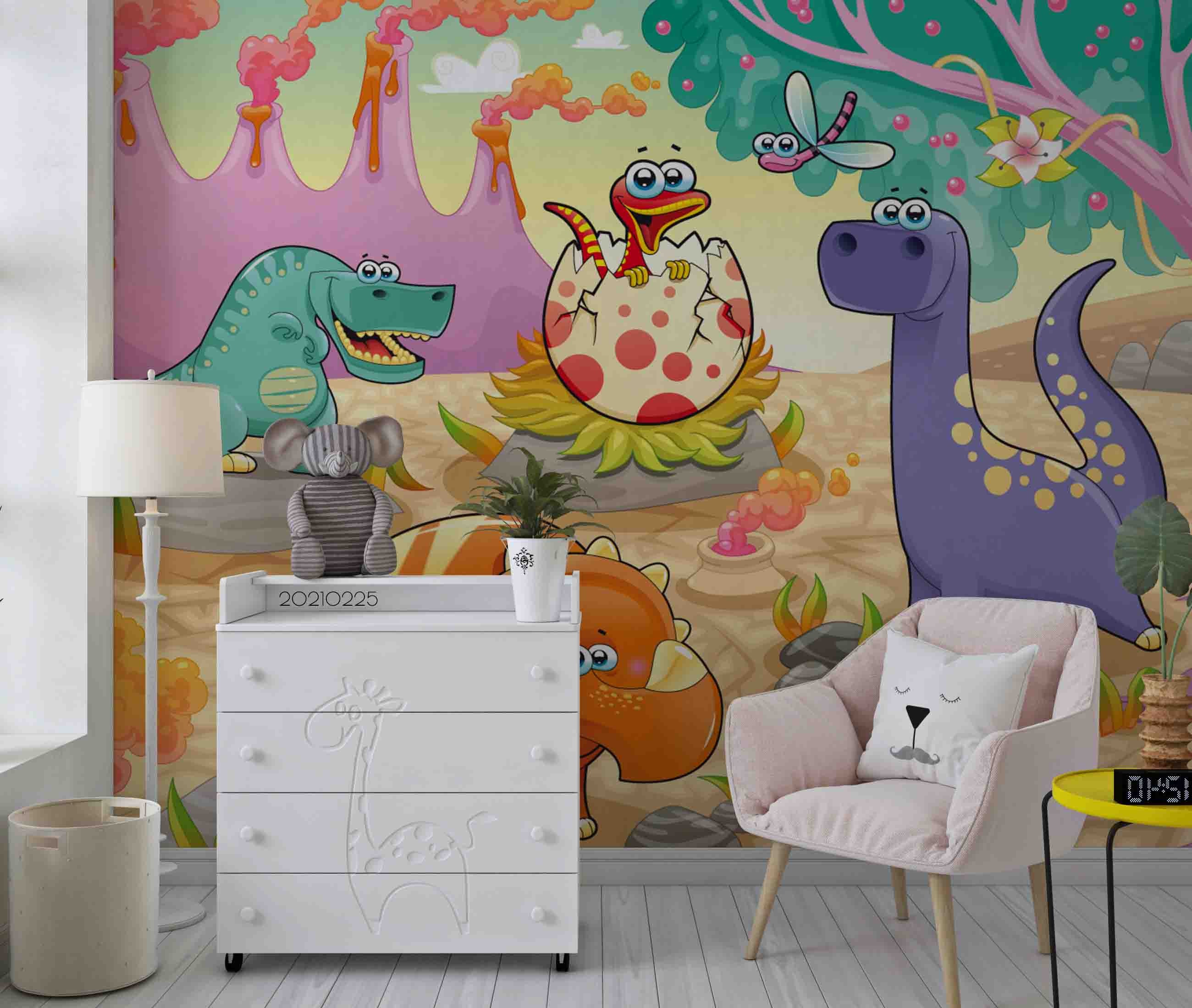 3D Cartoon Forest Animal Dinosaur Wall Mural Wallpaper Lqh 189