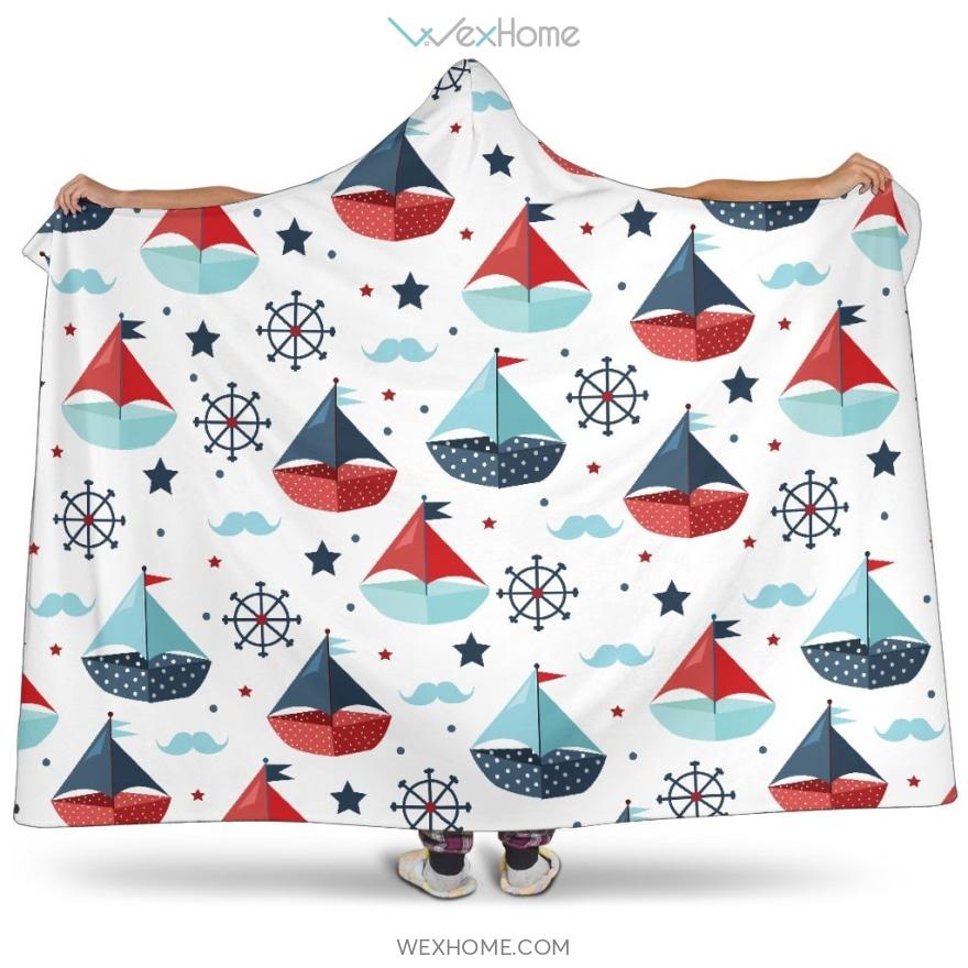 Cute Color Paper Sailboat Pattern Hooded Blanket