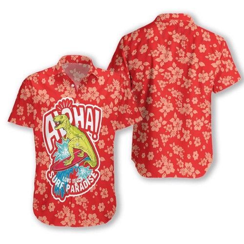 Aloha Surfing T-Rex Dinosaur Ez21 2810 Hawaiian Shirt