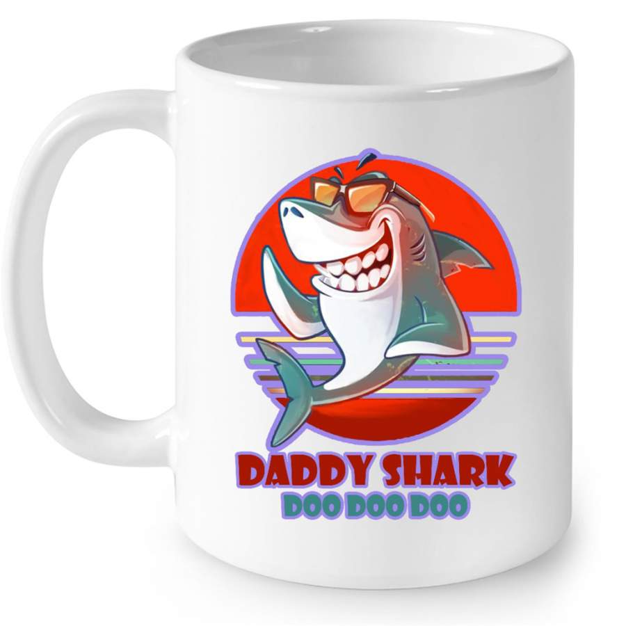 Daddy Shark Doo Doo Doo Vintage Sunset – Full-Wrap Coffee White Mug