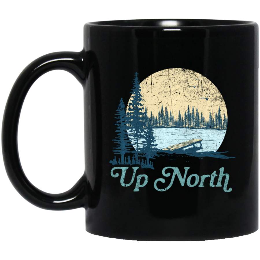 Up North Vintage Lake Sunset Pine Tree Retro Rustic Cabin Coffee Mug