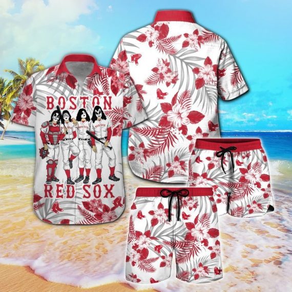 Boston Red Sox Kiss Short Sleeve Button Up Tropical Aloha Hawaii Shirts Ha23174