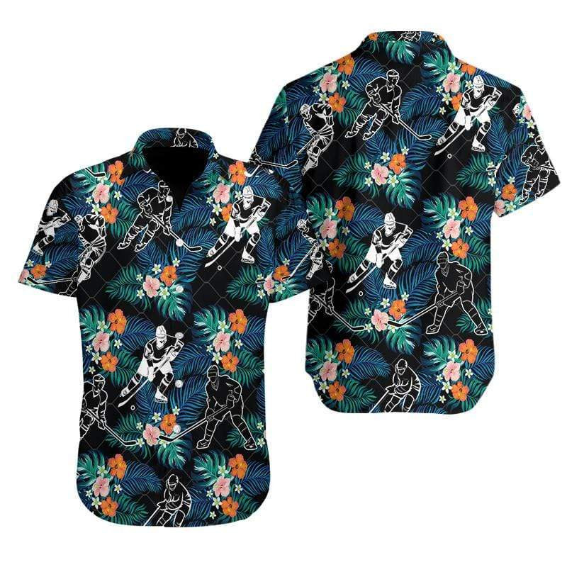 Hockey Player Black Tropical Hibiscus Hawaii Shirt Unisex Adult Ha91983