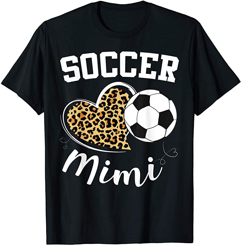 Soccer Mimi Heart Leopard Mom Grandma Mothers Day T-Shirt