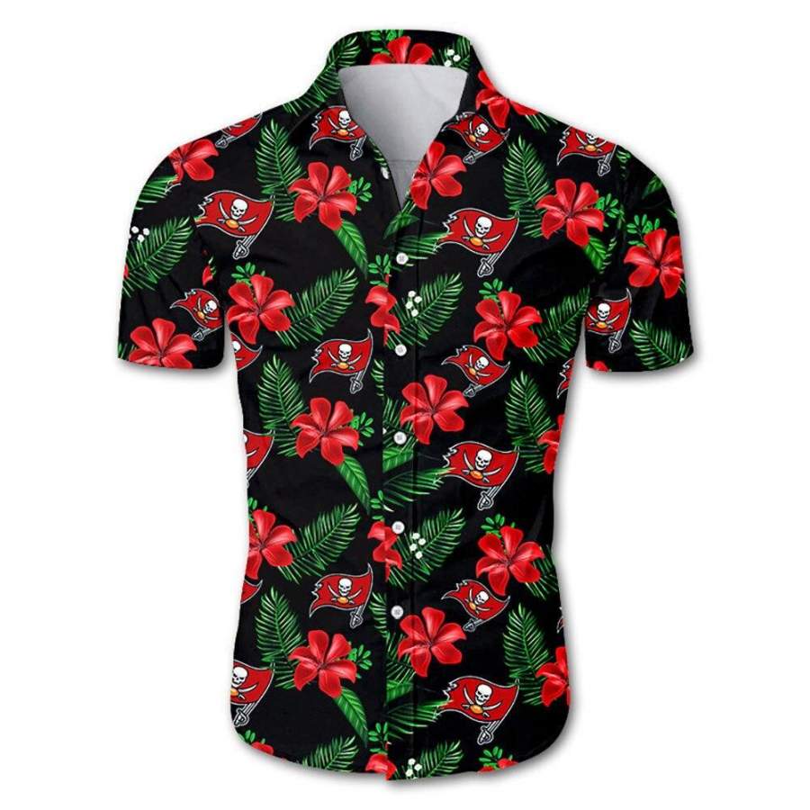 Tampa Bay Buccaneers Hawaii All Over Print Floral Button Up Slim Fit Body Ha53552