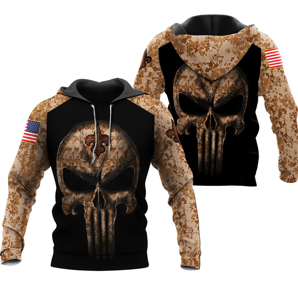 Camouflage Skull New Orleans Saints American Flag 3d Hoodie Sweater Tshirt