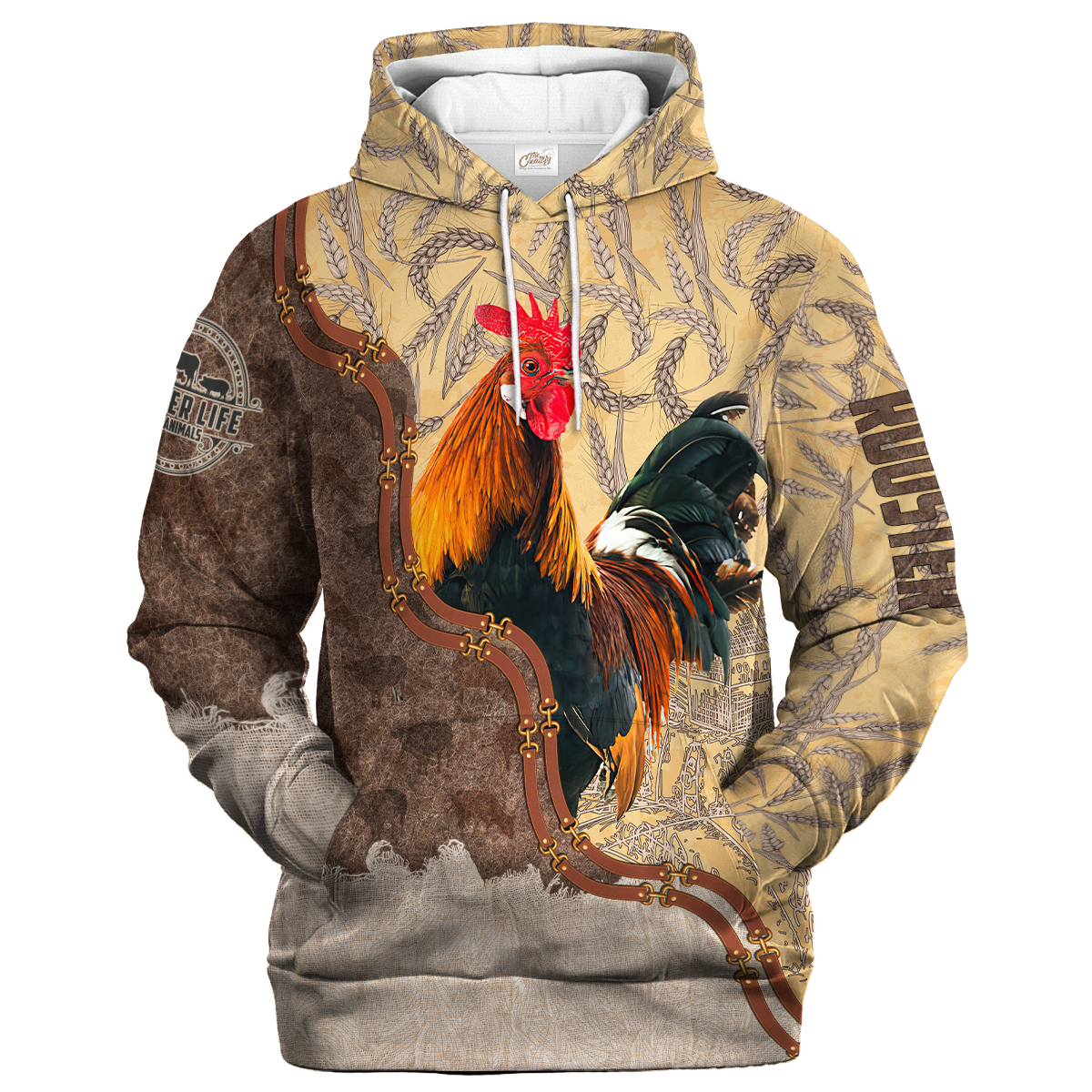 Rooster Lovers In Barley Pattern Hoodie