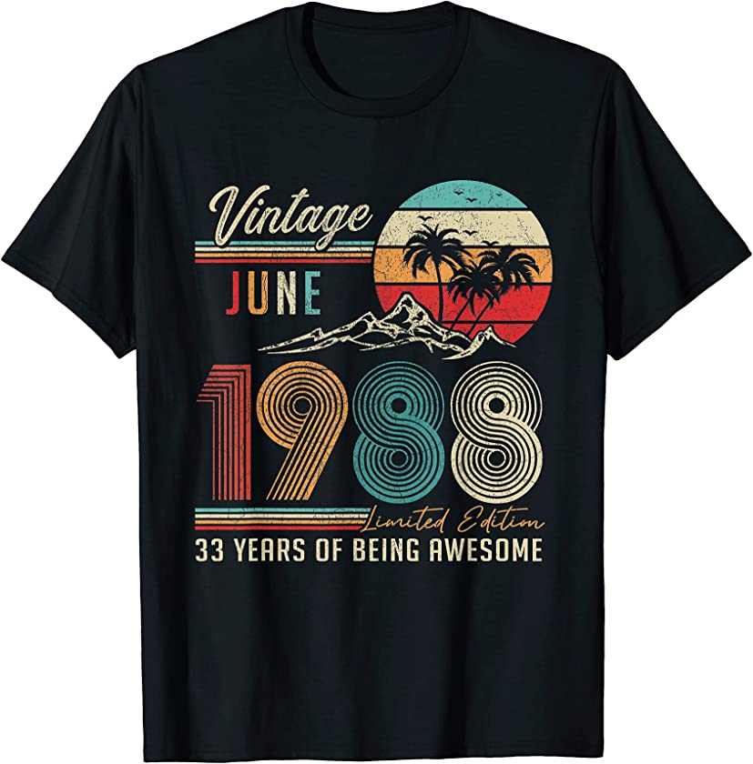 33 Years Old 33rd Birthday Decoration Vintage June 1988 T-Shirt