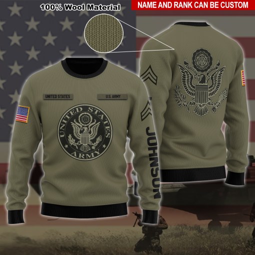 United States Army Veteran Camo Gift  Personalized 100% Wool Material Ugly Sweatshirt Ugly Sweater Custom Name And Rank