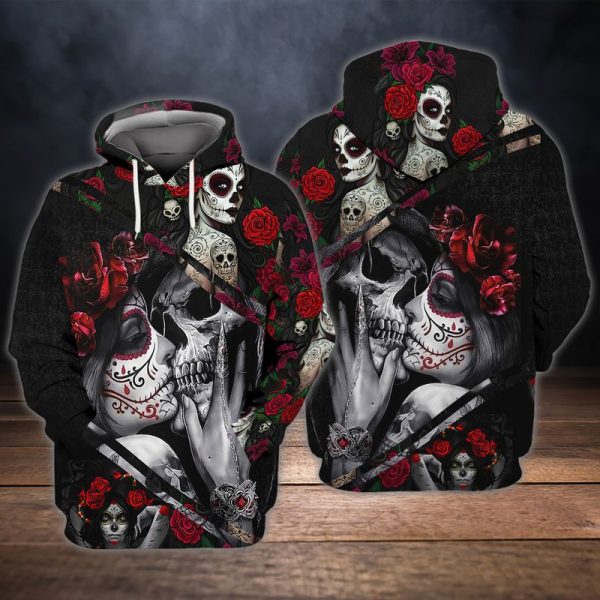 Roses Skull Romance Couple Hoodie 3D Matching Hoodie Valentine’S Day Gift Hn