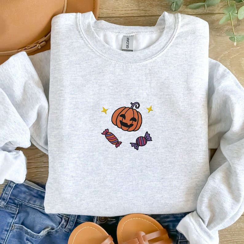 Halloween Pumpkin Embroidered Sweatshirt