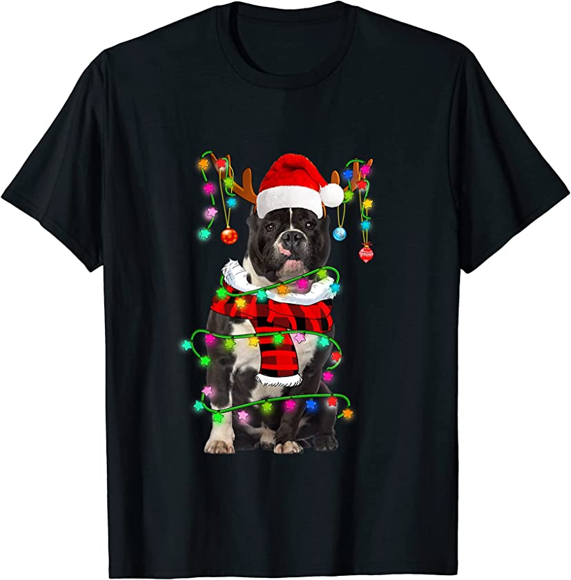 Pitbull Dog Santa Xmas Puppy Lover Christmas Lights T-Shirt