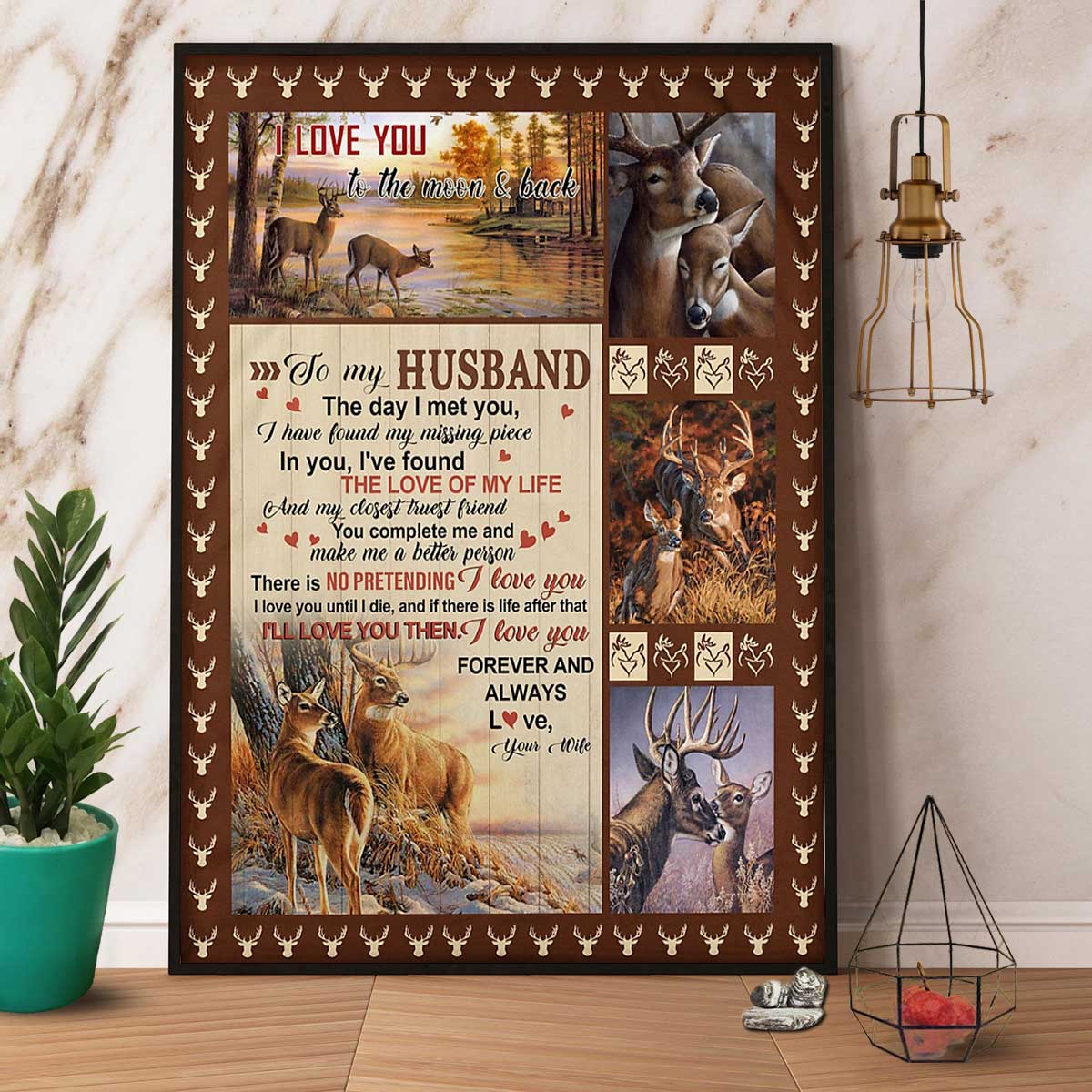 Deer Wife To Husband Family Love I Love You To The Moon And Back Poster ...