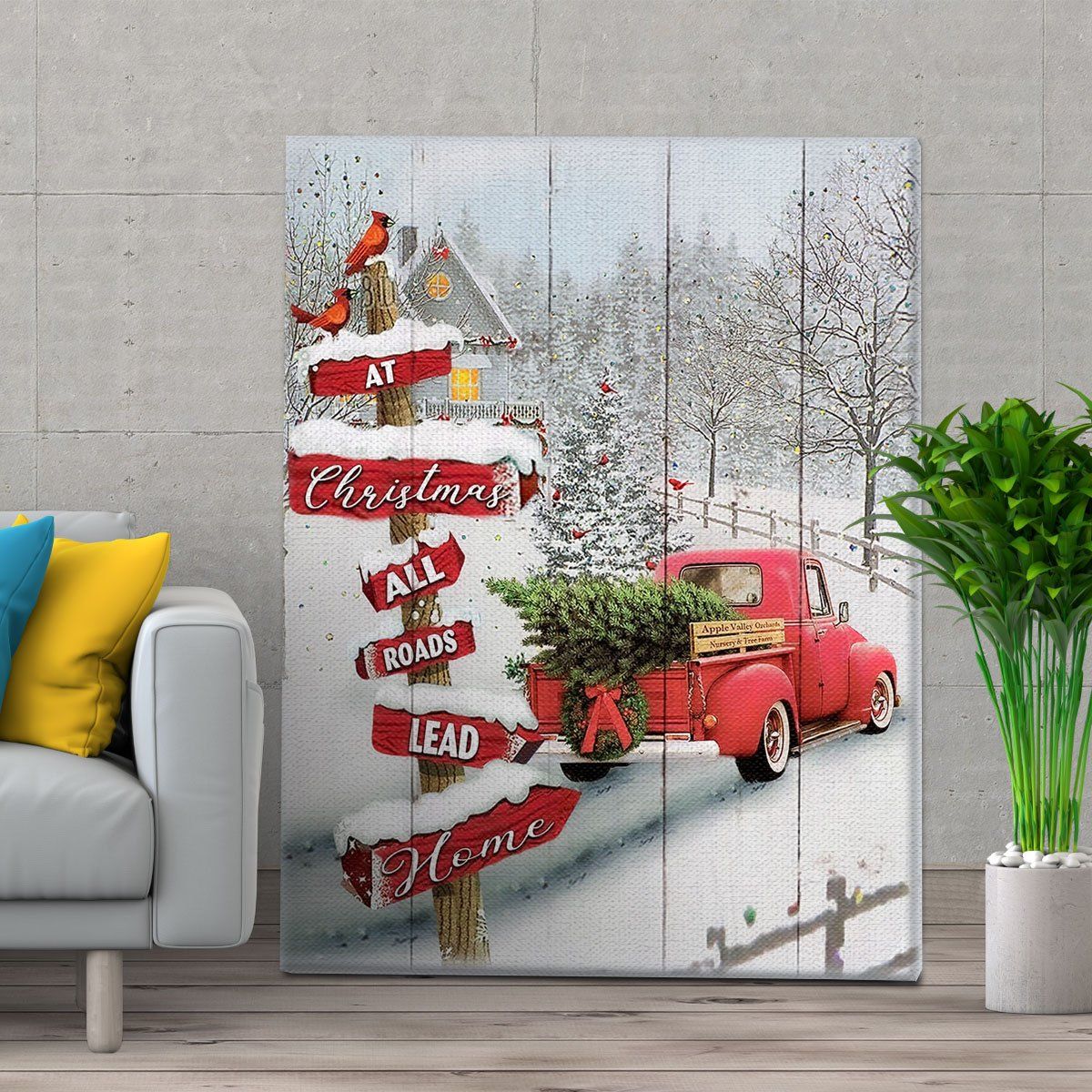 Personalized Christmas Gifts At Christmas All Roads Lead Home Red Signs – Canvas Prints Poster Wall Art