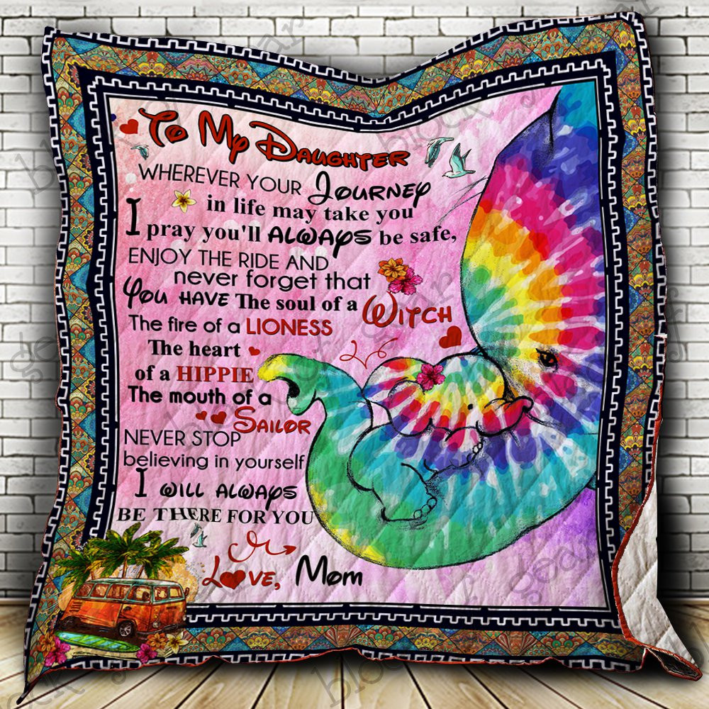 Personalized Hippie Elephant To My Daughter From Mom Enjoy The Ride Quilt Blanket Great Customized Gifts For Birthday Christmas Thanksgiving Perfect Gifts For Hippie