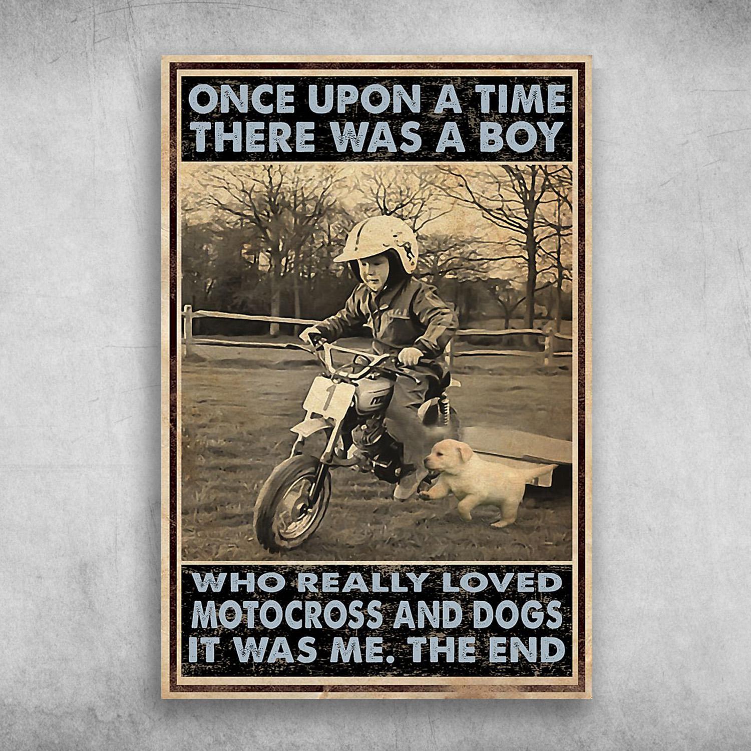 Motocross Boy With The Puppy Once Upon A Time, There Was A Boy Poster Print Wall Art Canvas Wall Decor