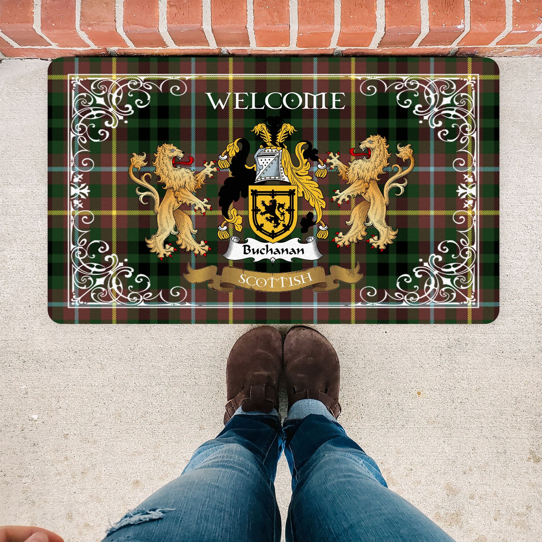 Scotstee Shop Tartan Door Mat The Family Buchanan Hunting Scottish Plaid Doormat, Welcome Mat, Christmas Door Mat