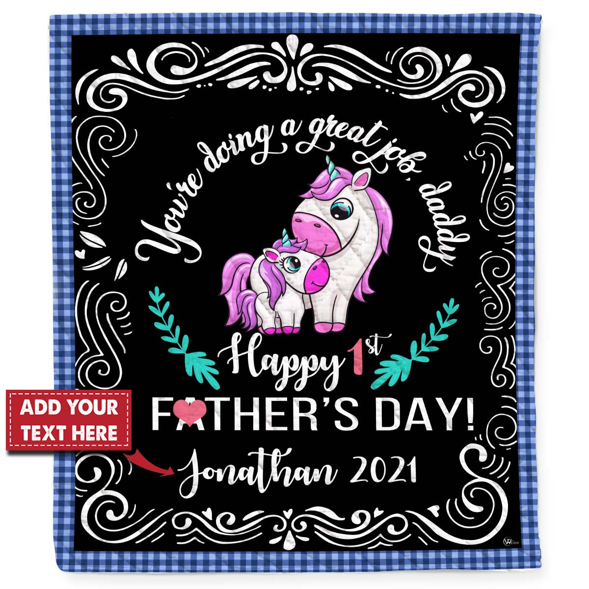 Personalized Custom First Father’S Day 2021 Cartoon Animal Unicorn Quilt Blanket