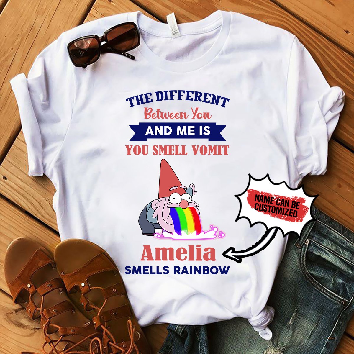 Personalized Tshirt Garden Gnome I Smell Rainbow