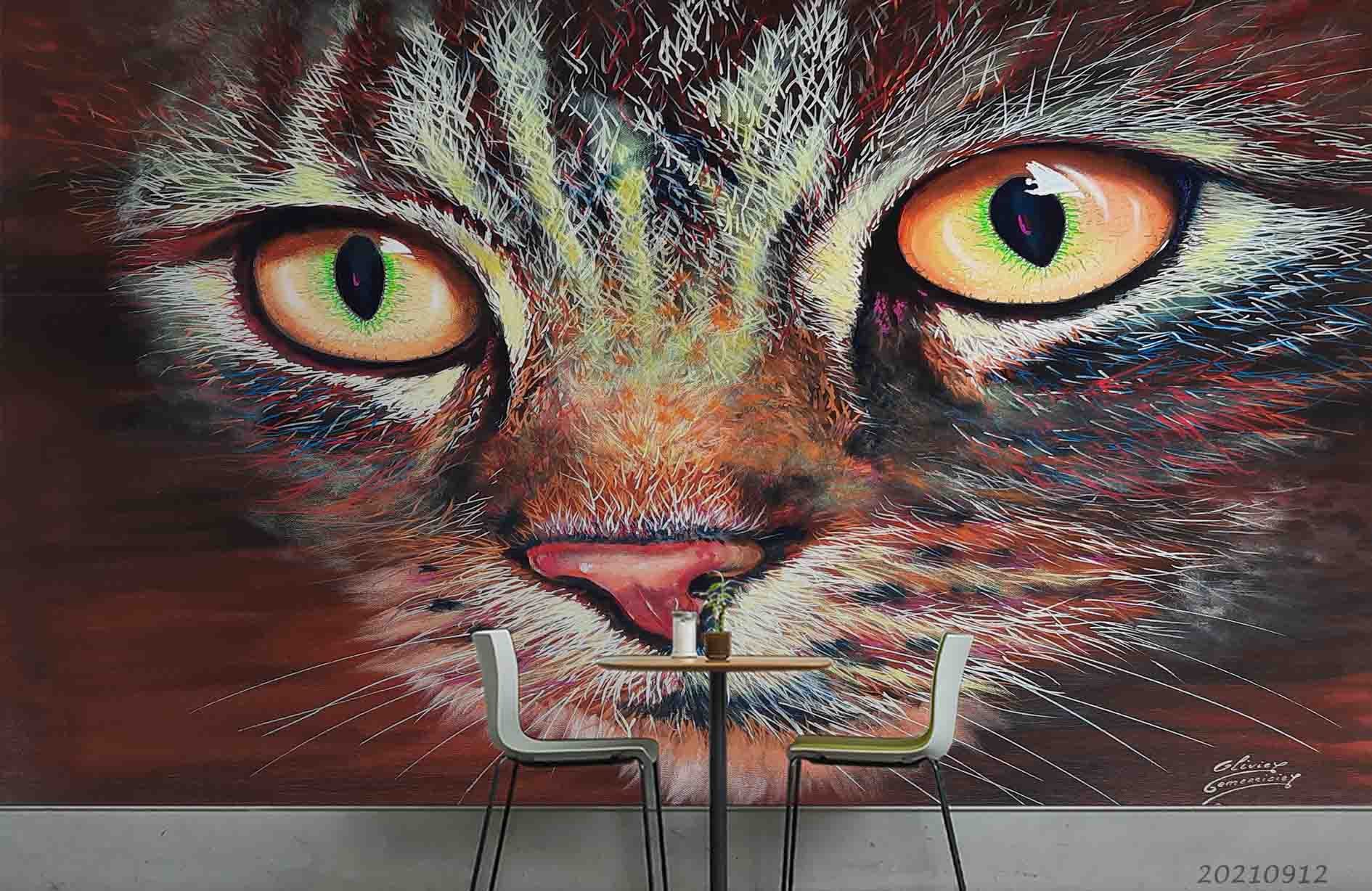 3D Hand Drawn Animal Cat Wall Mural Wallpaper Lqh 301