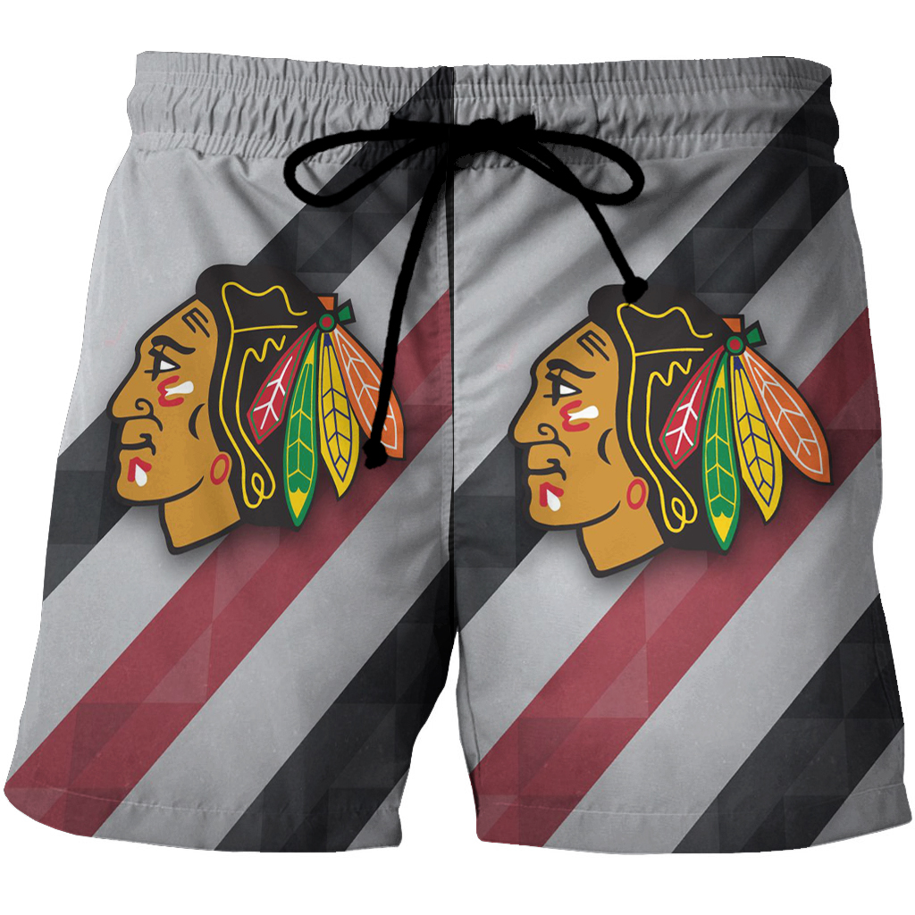 Chicago Blackhawks Emblem Texture13 3D All Over Print Summer Beach Hawaiian Short