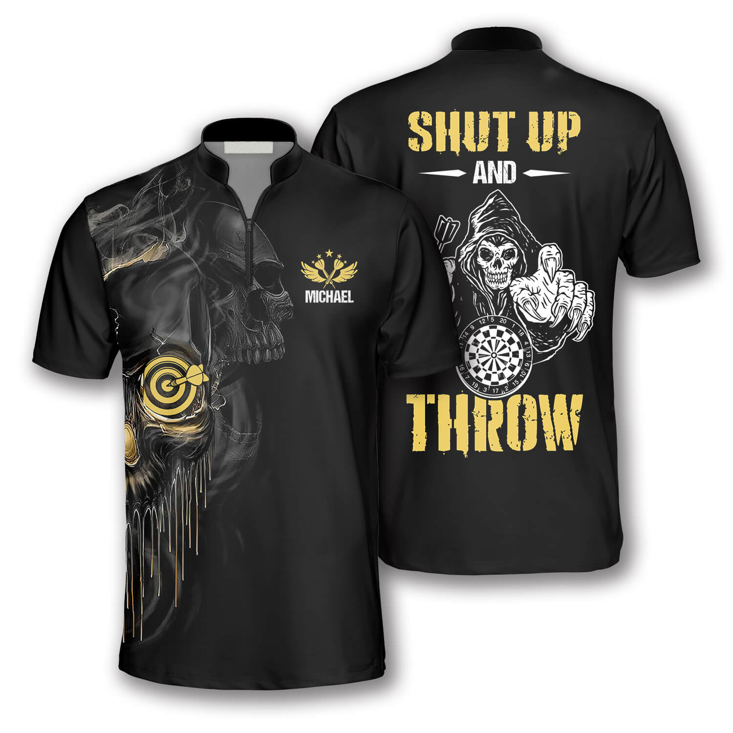 Skull Shut Up And Throw Custom Darts Jerseys For Men, Best Shirt For Dart Player, Skull Shirt