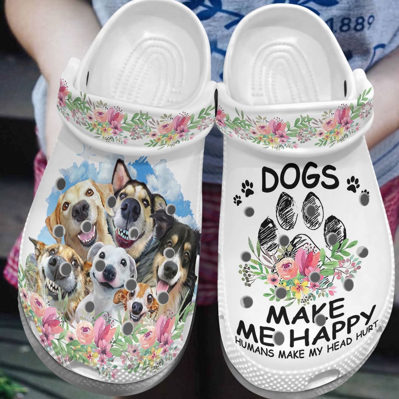 Dog Personalized Clog, Custom Name, Text, Color, Number Fashion Style For Women, Men, Kid, Print 3D Dogs Make Me Happy