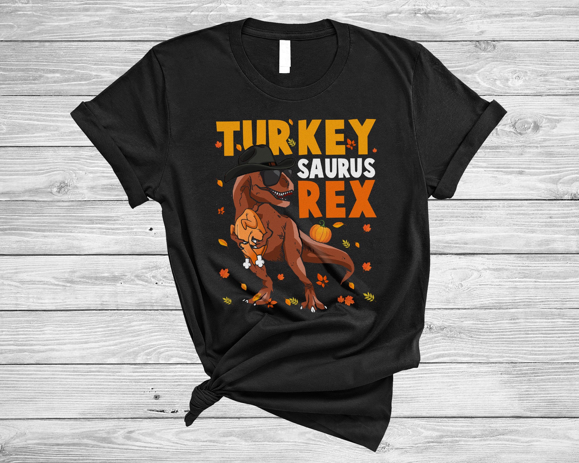 Thanksgiving T-Rex Shirt Turkey Saurus Funny Thanksgiving Fall T-Rex Holding Turkey Lover T-Shirt