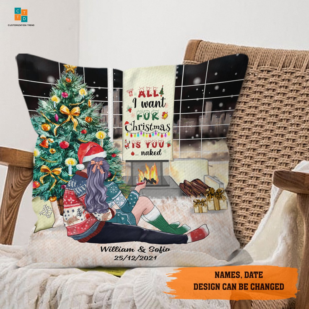 Personalized Chirtmas All I Want For Christmas Is You Naked Pillow , Custom Couple Pillow