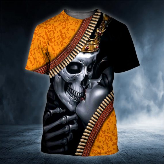 King And Queen Kissing Couple Love Skull 3D All Over Printed Unisex Tshirt Us Size