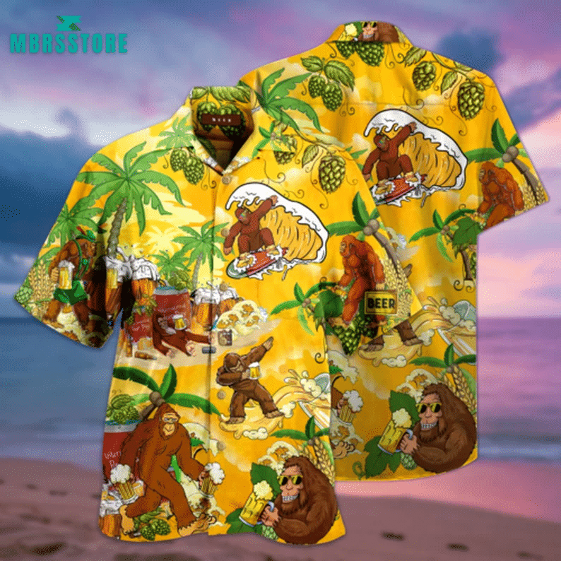 Bigfoot Summer Beer Beach All Over Print Hawaii Shirt Yellow Ha25270