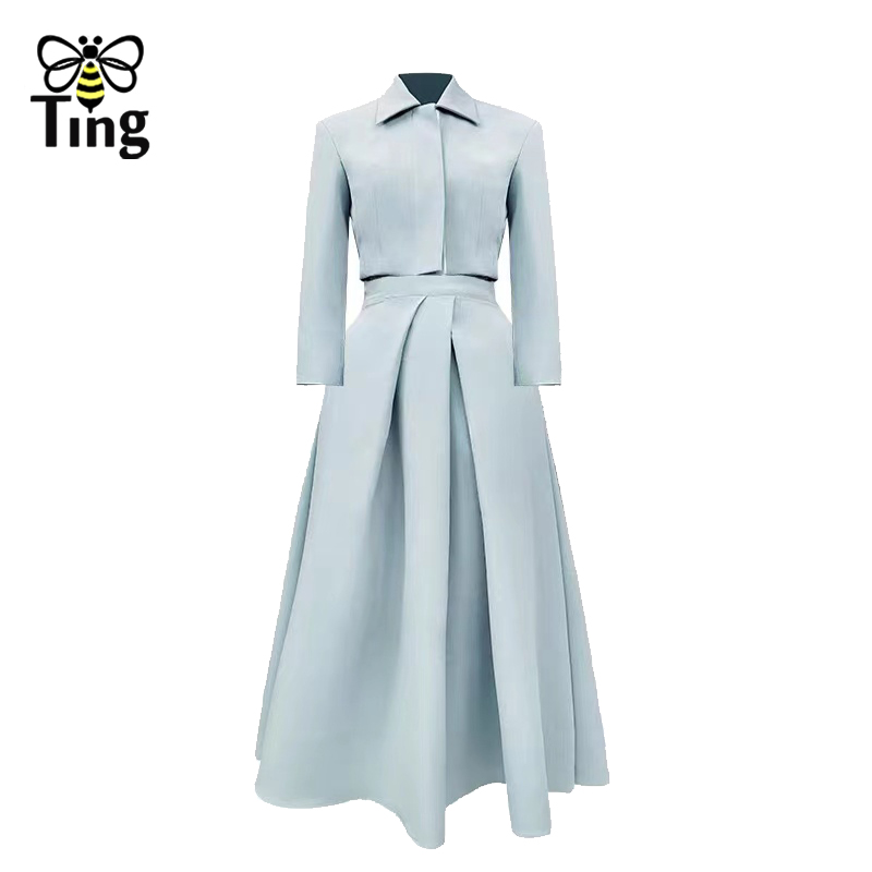 Tingfly High Street Koren Drama Eve Fashion 2 Pieces Sets Women Vintage Elegant Short Blazer Coats & Midi A Line Skirts Outfits alx