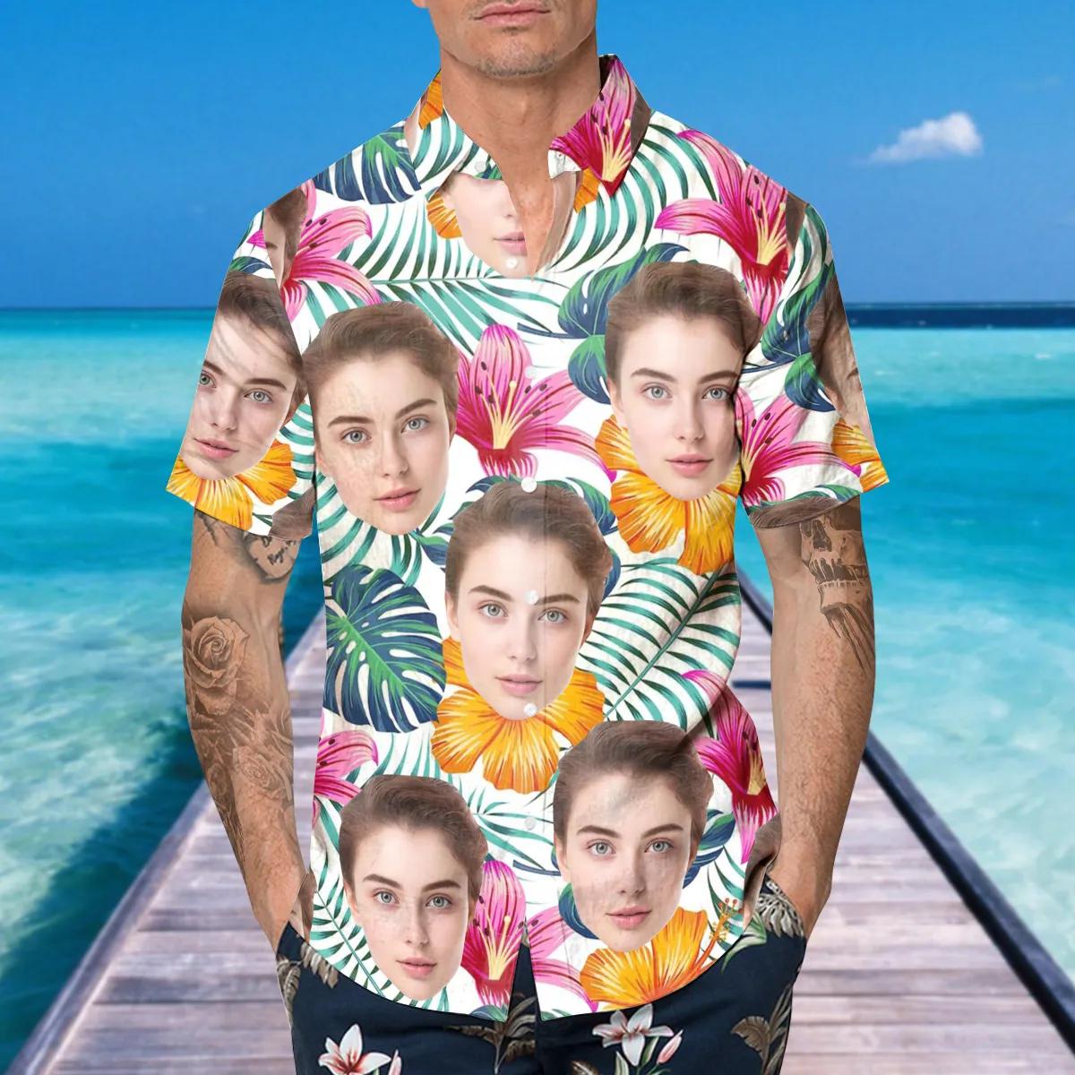 Summer Pattern Personalized Hawaiian Shirt, Custom Hawaiian Shirts With Face